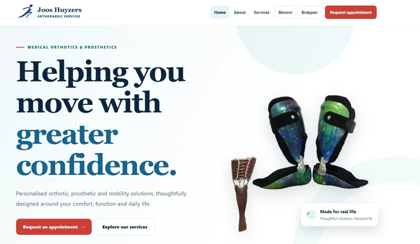 Joos Huyzers Orthopaedic Services website homepage