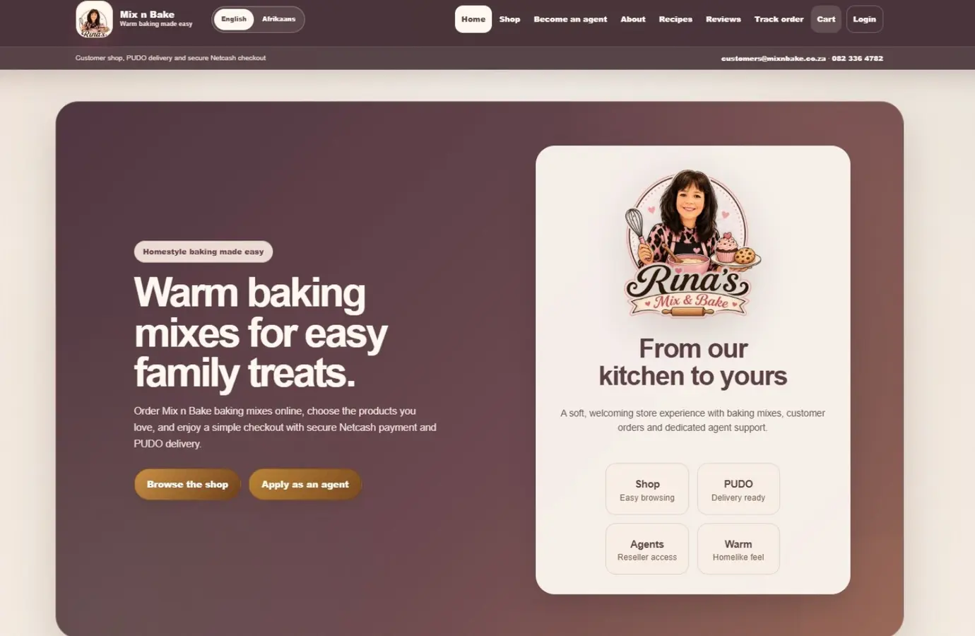 Mix n Bake ecommerce website homepage