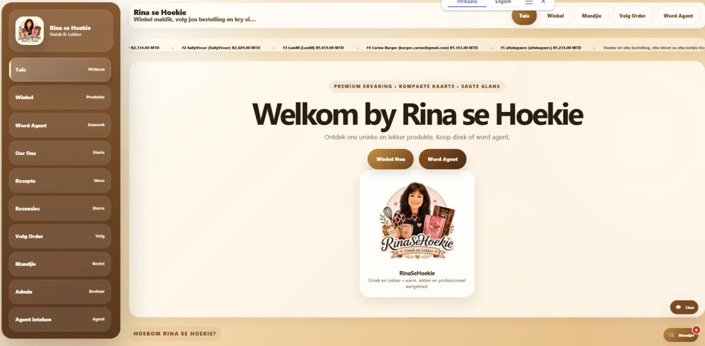 Rina se Hoekie ecommerce website homepage